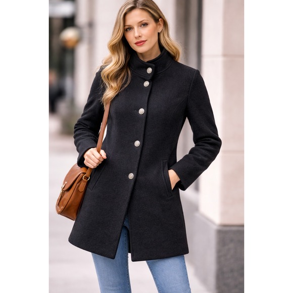 Geiger Collection Womens Sz 8-10 Black Wool Made in Austria Boiled Jacket Coat
